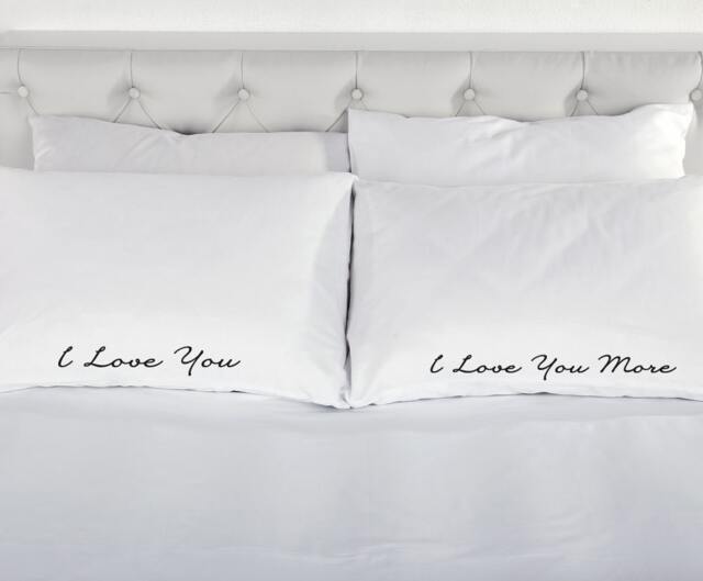 I Love You More White Cotton Pillowcases Wedding Engagement Marriage Valentines Day Bed 200 Tc 100% Excellent Quality