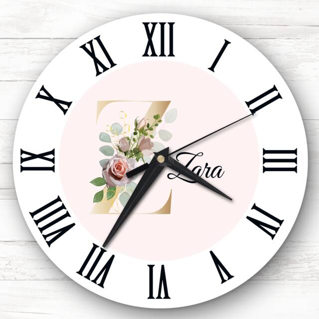 Floral Alphabet Name Initial Letter Z Personalised Gift Clock - image 1