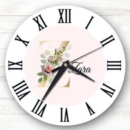 Floral Alphabet Name Initial Letter Z Personalised Gift Clock - thumbnail 1
