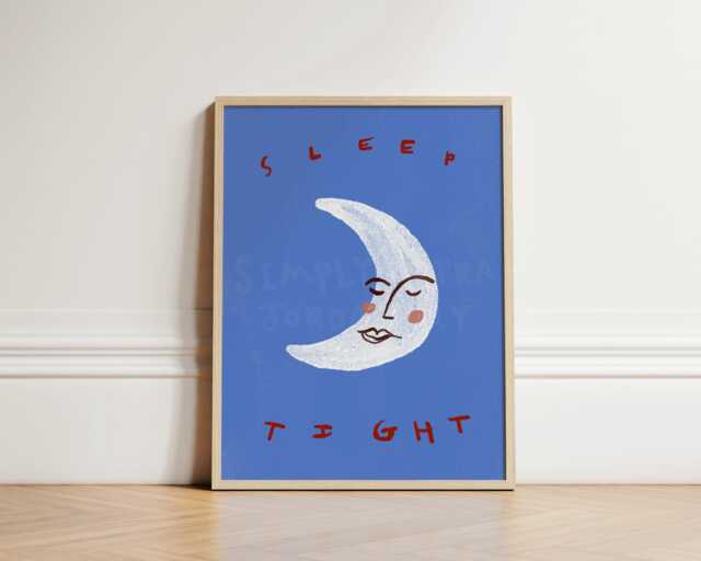 Sleep Tight Print, Moon Toddler Room Illustration Wall Art, Celestial Nursery Eclectic Nursery, Hand Drawn, Unframed - image 1
