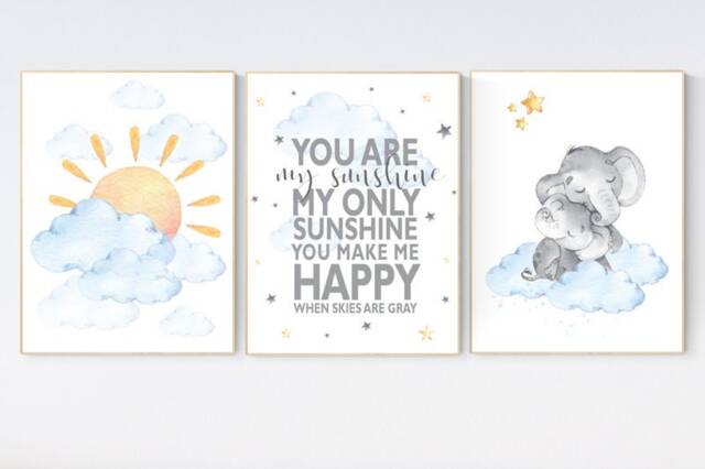Elephant Sunshine Nursery Print Gender Neutral Baby Room Decor - image 1