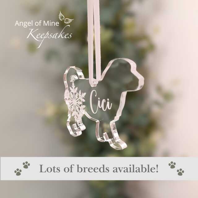 Dog Christmas Tree Ornament - Acrylic Personalised Decoration Puppy Memorial 300 Breeds - image 1