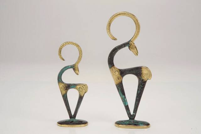 Handmade Brass Cypriot Mouflon Sculpture, Antique Bronze Patina Wildlife Art - image 1