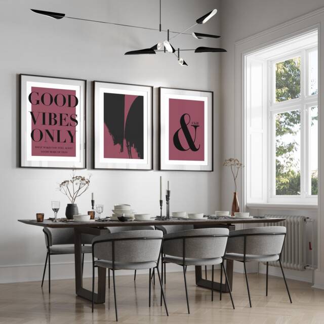 Burgundy Abstract Art Prints, Modern Art, Good Vibes Only, & Chill, Wall , Set Of 3, A4, A3 A3+ A2 A1 Sizes, Fast Delivery - image 1