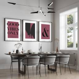 Burgundy Abstract Art Prints, Modern Art, Good Vibes Only, & Chill, Wall , Set Of 3, A4, A3 A3+ A2 A1 Sizes, Fast Delivery - thumbnail 1