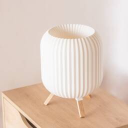 Kumo Oak Tripod Table Lamp, 3D Printed Modern Lantern - thumbnail 3