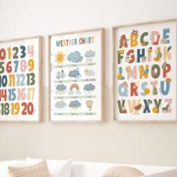 Set Of 3 Bright Educational Nursery Prints, Neutral Colours Weather Print, Alphabet & Numbers Chart, Playroom Prints - thumbnail 3