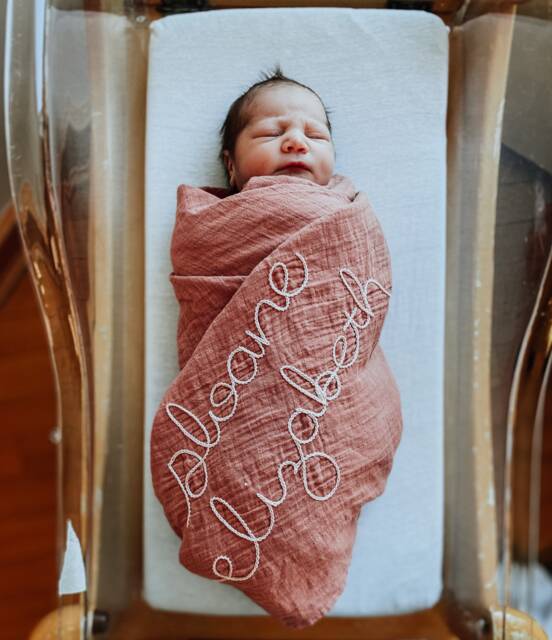 Hand Embroidered Baby Swaddle // Personalized Monogram Cotton Muslin Blanket - image 1