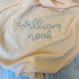 Hand Embroidered Baby Swaddle // Personalized Monogram Cotton Muslin Blanket - thumbnail 4