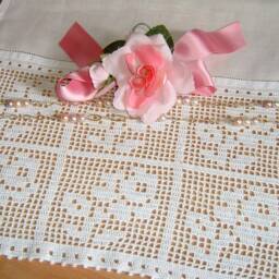 Curtain Lace With Roses-Hand Crocheted Filet Technique-White Border-cm.50xcm.30-On Reservation - thumbnail 2