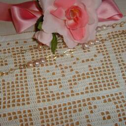 Curtain Lace With Roses-Hand Crocheted Filet Technique-White Border-cm.50xcm.30-On Reservation - thumbnail 3