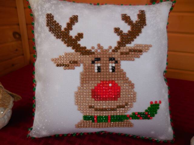 Little Diamond Dots Rudolph The Reindeer Pillow - image 1