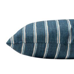 Cambridge Stripe Boudoir Cushion in Denim Indigo Blue. Summer Nautical Inspired Style, 100% Cotton. 17x12 - thumbnail 2