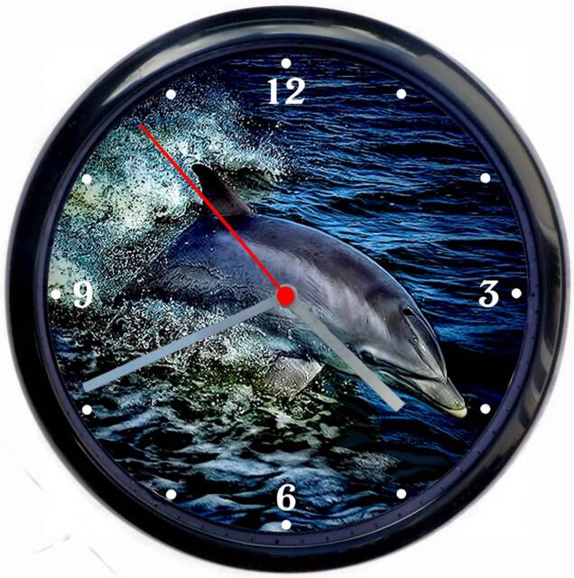 Dolphin Surfing Large Black Wall Clock