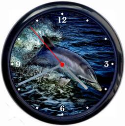 Dolphin Surfing Large Black Wall Clock