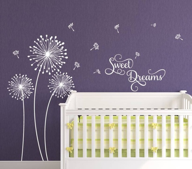 Dandelion Wall Decal With Flying Away Seeds Sweet Dreams Quote Decal Wall Sticker Decals Home Decor By Decalisland - Dandelions Di 004 - image 1