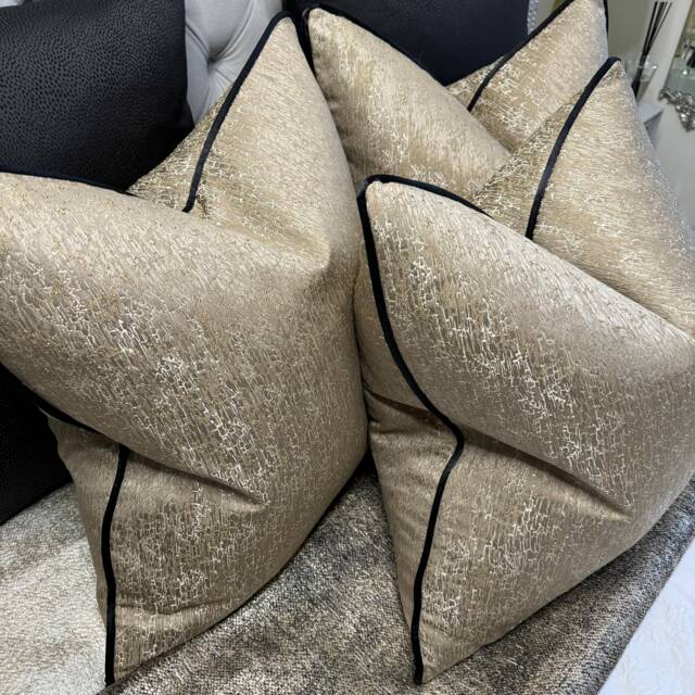 Gold Piped Cushion Cover, Luxury Gold Pillow Cover - Black Piping, Made To Order Scatter Designer Fabric Blake - image 1