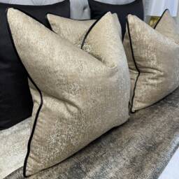 Gold Piped Cushion Cover, Luxury Gold Pillow Cover - Black Piping, Made To Order Scatter Designer Fabric Blake - thumbnail 1