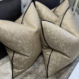 Gold Piped Cushion Cover, Luxury Gold Pillow Cover - Black Piping, Made To Order Scatter Designer Fabric Blake - thumbnail 1