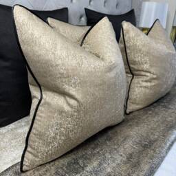 Gold Piped Cushion Cover, Luxury Gold Pillow Cover - Black Piping, Made To Order Scatter Designer Fabric Blake - thumbnail 2