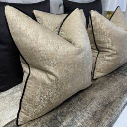 Gold Piped Cushion Cover, Luxury Gold Pillow Cover - Black Piping, Made To Order Scatter Designer Fabric Blake - thumbnail 2