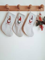 Gnome Christmas Stocking /Custom Santa Gnome Stocking/Christmas Embroidered Gnome/Gnome Ornament/Christmas Elf Dwarf Ornament - thumbnail 1