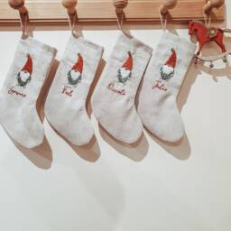 Gnome Christmas Stocking /Custom Santa Gnome Stocking/Christmas Embroidered Gnome/Gnome Ornament/Christmas Elf Dwarf Ornament - thumbnail 2