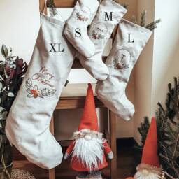 Gnome Christmas Stocking /Custom Santa Gnome Stocking/Christmas Embroidered Gnome/Gnome Ornament/Christmas Elf Dwarf Ornament - thumbnail 4