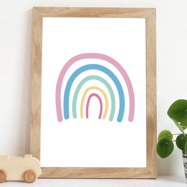 Girls Nursery Prints, Bedroom Wall Art, Rainbow Playroom Print, Pink & Blue - image 1