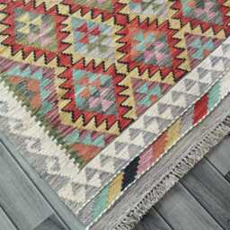 Multicolour Kilim Rug, Handmade Artisan Afghan Turkish Persian Navajo Scandinavian Bohemian Flatweave Natural Wool Rug 150x100 cm - thumbnail 3