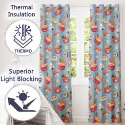 Cute Kawaii Sushi Ramen Dumpling Asian Food Seamless Pattern Blue Background Readymade Eyelet Ring Top Thermal 100% Blackout Curtains - thumbnail 3