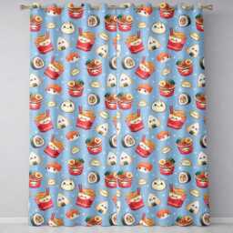 Cute Kawaii Sushi Ramen Dumpling Asian Food Seamless Pattern Blue Background Readymade Eyelet Ring Top Thermal 100% Blackout Curtains - thumbnail 2