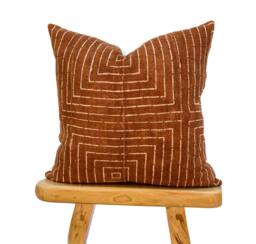 Authentic African Pillow, Handwoven Mudcloth Brown Rust With White Lines Pillow Cover- Throw Cover, Sofa Cushion 20x20 - thumbnail 1