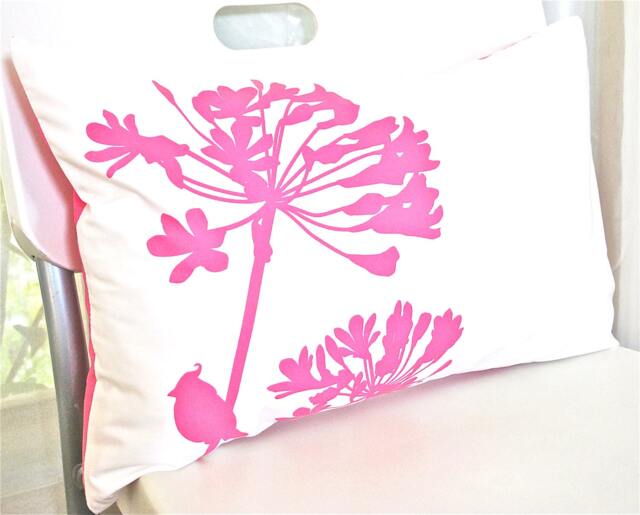 Cardinal Agapanthus Pillow Hot Pink Print On Cotton - 12x18 - image 1