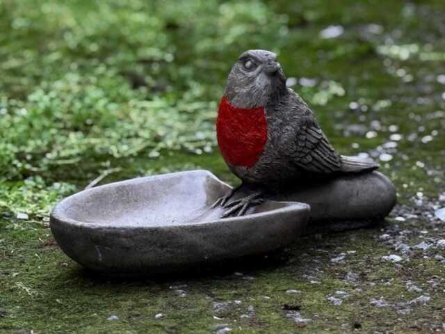 Robin Bird Feeder Statue Concrete Garden An Home Bath Decor Stone Decoration Cement With A Bowl Sculpture Wildlife Lover Gift - image 1