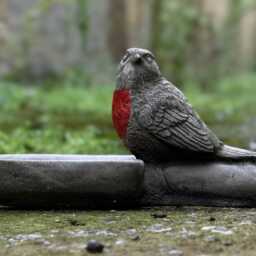 Robin Bird Feeder Statue Concrete Garden An Home Bath Decor Stone Decoration Cement With A Bowl Sculpture Wildlife Lover Gift - thumbnail 2