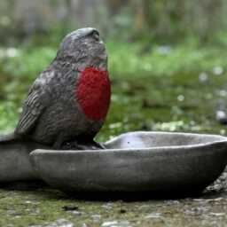 Robin Bird Feeder Statue Concrete Garden An Home Bath Decor Stone Decoration Cement With A Bowl Sculpture Wildlife Lover Gift - thumbnail 3