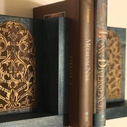 Bookends Arabesque Design Historical Old Window Blue Woodburning World Office Decor History Teacher Professor Gift - thumbnail 2