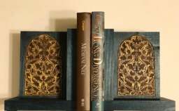 Bookends Arabesque Design Historical Old Window Blue Woodburning World Office Decor History Teacher Professor Gift - thumbnail 1