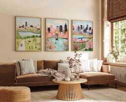 Set Of 3 Cincinnati Ohio Posters, Vintage Travel Prints, Usa City Skyline Wall Art, Midwest Riverfront Decor, Poster - thumbnail 1