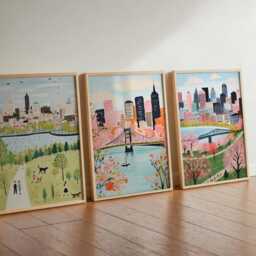 Set Of 3 Cincinnati Ohio Posters, Vintage Travel Prints, Usa City Skyline Wall Art, Midwest Riverfront Decor, Poster - thumbnail 3