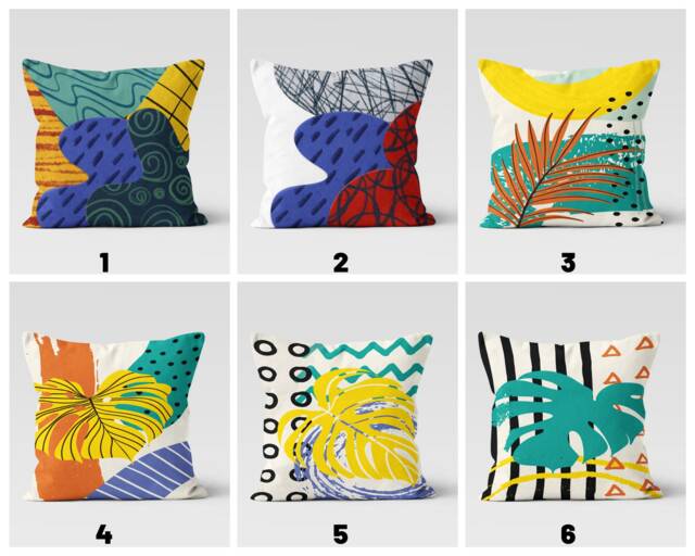 Colourful Minimalist Drawing Pillow Cover, Abstract Modern Palm Leaves Cushion Case, Boho Living Room Decoration, Bedroom Throw Top - image 1