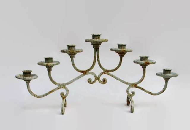 Rusty Candle Holder Hand Painted Blue Metal Shabby Chic Beach Cottage French Farmhouse 7 Upstairsataliceanns - image 1