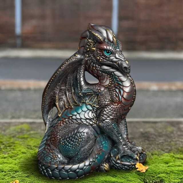 Handmade Concrete Dragon Figure Stone Animal Statue Outdoor Fantasy Sculpture Patio Ornament Cement Lover Gift - image 1
