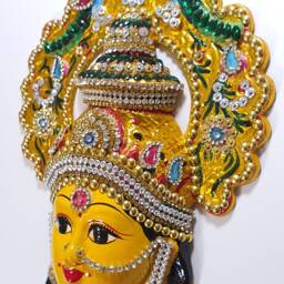 Goddess Lakshmi - For Varalakshmi Pooja , Diwali Or Wall Hanging Face Stone Decorated, Solid Alloy Built To Last - thumbnail 3