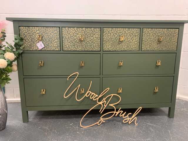 Large Painted Chest Of Drawers Merchant Army Green Gold Animal Print Cheetah Handles - image 1