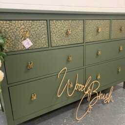 Large Painted Chest Of Drawers Merchant Army Green Gold Animal Print Cheetah Handles - thumbnail 2