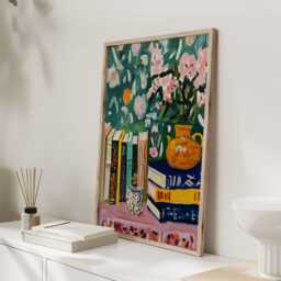 Matisse Style Still Life Print - Colourful Books & Vase Poster Modern Painterly Art Bold Floral Home Decor - thumbnail 2