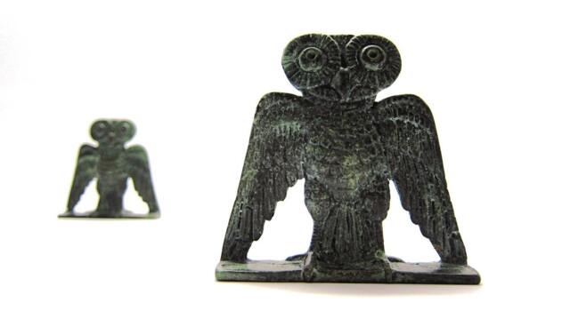 Bronze Sculpture Of Greek Owl , Athenian Metal Statue Museum Art Athena - image 1