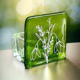 Snowdrop Fused Glass Tea Light Holder January Birth Flower Gift - thumbnail 2